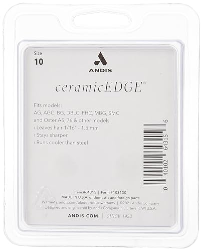 Image of Andis - 64315, Ceramic Edge Detachable Pet Clipper Blade - Carbon-Infused Steel with Sharp Cutting Tech, Runs Cooler & Stays Sharper, Resists Rust & Heat, Size-10 - Fits AG, AGC & BDC Series, Chrome