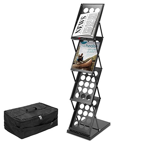 Voilamart Literature Stand Brochure Magazine Holder Rack Stand Portable Pop-up Folding Display Catalog Literature Holder Rack, 4 Pockets for Trade Show Booth Office Retail Store with Carry Bag