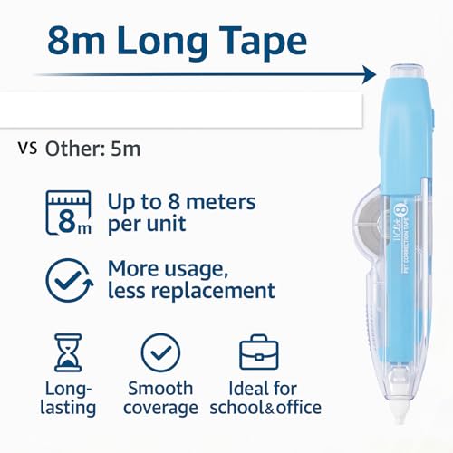 10 PCS Correction Tape Pens White-Out Applicator with Protective Cover, Smooth Ink Tape, Aesthetic Pen Design for School & Office Supplies (Retractable & Refillable) - Thumbnail 4