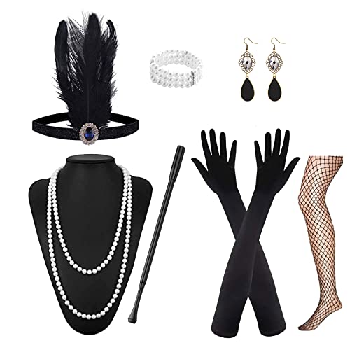 NITAIUN 7 peças 1920s conjunto de acessórios, Flapper acessórios Great Gatsby para mulheres, 20 anos festa disfarce, conjunto de fantasia charleston, para festas temáticas dos anos 20 (Set H)