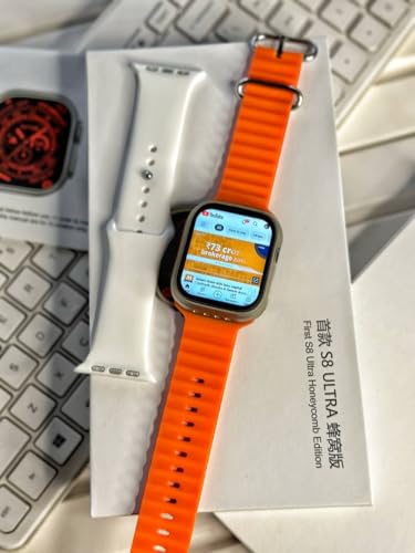 Image of Premium pro S8 Ultra 4G SIM Android Smart Watch Honeycomb Edition, 1.99 inch HD Display, Play Store, Maps, YouTube, Sports, Volte Calling, More Apps (4G SIM Supported) Extra Band (Orange and Black)