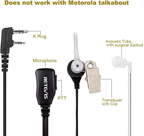 Case Of 10, Retevis Walkie Talkies Earpiece With Mic 2 Pin Acoustic Tube Headset Compatible With Baofeng Uv-5R Retevis H-777 Rt21 Rt22 Arcshell Ar-5 Two Way Radio #TOP2