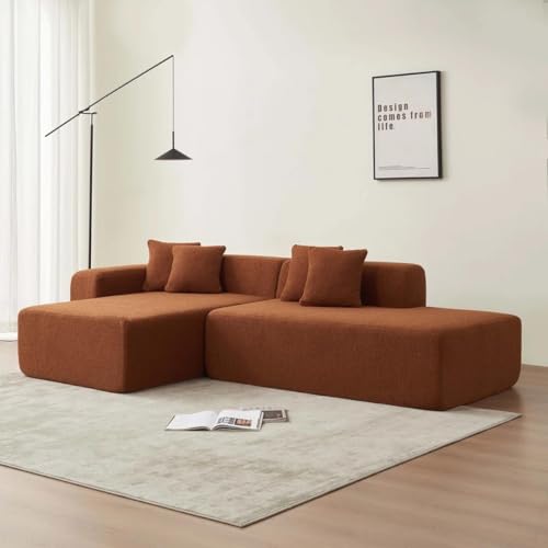 Image of Modern Classic L Shape Sectional Sofa Set, Chesterfield Style 4 Seater Sofa Set with Pillows for Living Room, Bedroom and Office and Hallway Colour (Brown L-S)