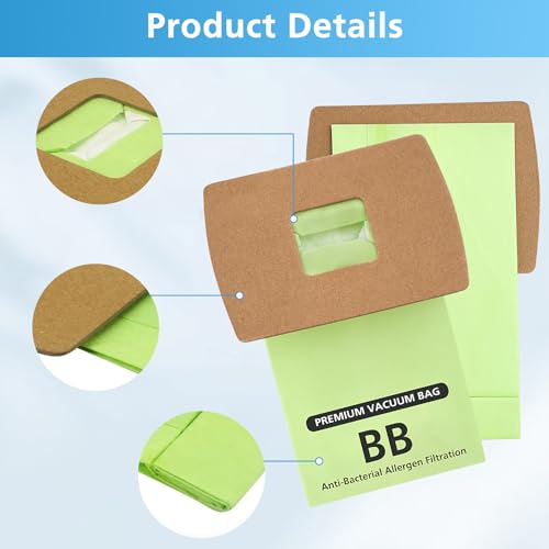 Image of 15 Pack Type BB Compact Canister Bags Replacement for Oreck XL Buster B Canister Vacuum bags PKBB12DW BB180 BB280 BB850 BB870 BB900 BB1000 MV160 with 4 Motor Filters
