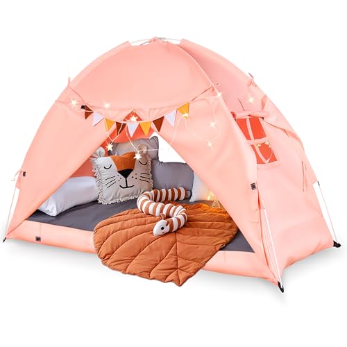 Twin Bed Canopy with Reinforced Rods | Cozy Bed Tent for Kids | Hideaway Canopy for Girls Room & Boys & Fort for Kids Indoor Play Time or Sleepy Time Foldable Toddler Bedroom Privacy Sleeping