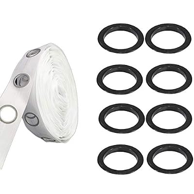 Weddecor Bianco Tendine Nastro Con 40mm Plastica Occhielli Negozio di Stoffe Slide Anelli Per Camera,Porte Windows, & Borsa Zaino Foro - Nero, 1 Metre Tape + 8pcs Eyelets