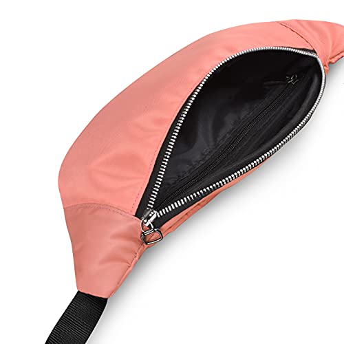 Image of Unisex Waist Pack Travel Handy Hiking Zip Pouch Elegant Style Document Money Phone Belt Sport Bag Bum Bag for Men and Women Nylon Adjustable Strap (Peach Pink Metal Zip)