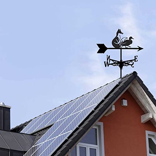 Metal Wall Art Sculpture Decorative Safety Certification Fox And Duck Weathervanes, Animal Stainless Steel Weathervane, Vertically Installable Garden Decoration, Weatherproof With Roof Decoration #TOP6