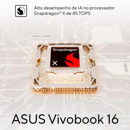 Notebook ASUS VivoBook 16 X1607QA Qualcomm Snapdragon X1 26 100 16GB Ram 512GB SSD Windows 11 Home Tela 16” FHD Silver – MB062W