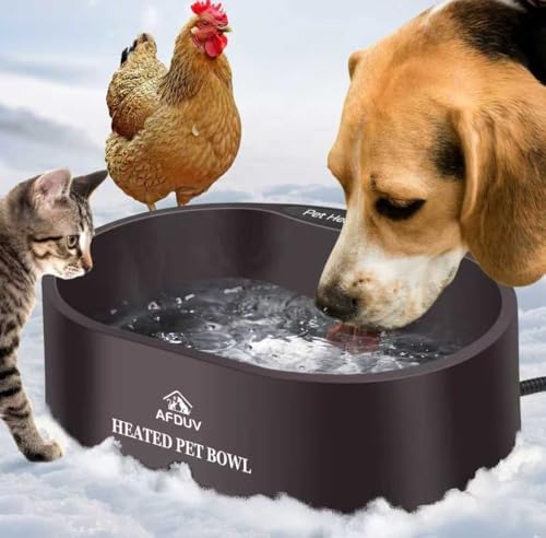 Heated Water Bowl for Dogs Cats Outdoor, 3.7L Thermostatic Heated Pet Bowl for Outside Dog Cat Chickens Duck Birds Waterer in Winter, Automatic Heated Dog Bowl Outdoor with Anti Chew Cord