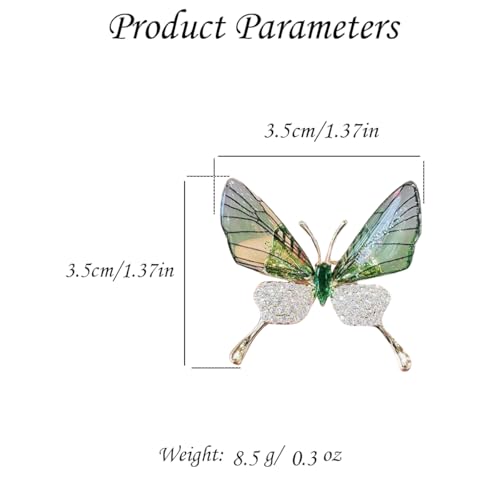 Image of Green Purple Butterfly Rhinestone Brooch Pin for Women Girls Men Clear Crystal Fashion Cartoon Animal Lapel Pins Dress Accessories Unisex Delicacy Birthday Christmas Party Jewelry
