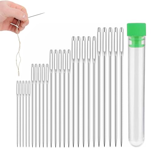 LIAMGUS 25 agujas de coser a mano de ojo grande, agujas de coser de 5 tamaños, agujas para coser, agujas de coser grandes, agujas de coser grandes, para malla, mezclilla, seda, lona, algodón, etc.
