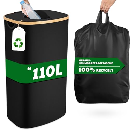 PHYSEN Poubelle de Recyclage 110L, Poubelle tri Selectif, Poubelle de tri de Dépôt Avec Trou, Poubelle Cuisine Avec Couvercle et Sac à Main, Systèmes de tri des Déchets pour Bouteille Plastique