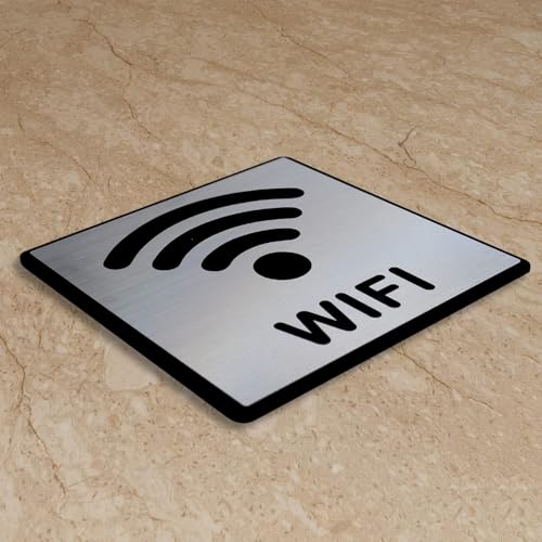 Image of Premium Brush Finish Square Silver Acrylic Free WiFi Sign Easy to Mount Double Side Tape 5.8 Inch Signage Self-Adhesive Business Stores Cafe Shop Hospital School Office Hotel