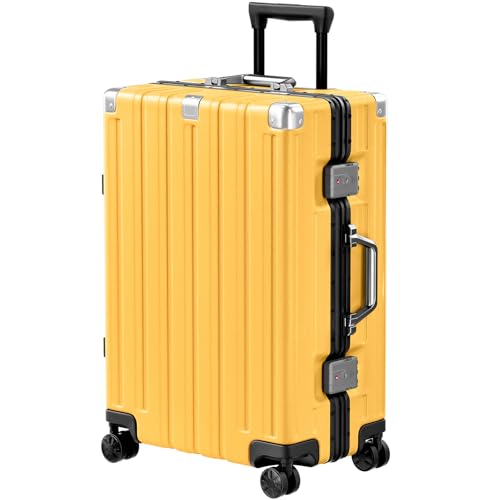 Krute Zipperless Luggage 24 Inch Aluminum Frame Suitcase with Spinner Wheels PC+ABS Hardide Checked Luggage TSA Approved No Zipper Travel Suitcase Yellow Yellow Checked-Medium (24 Inch)