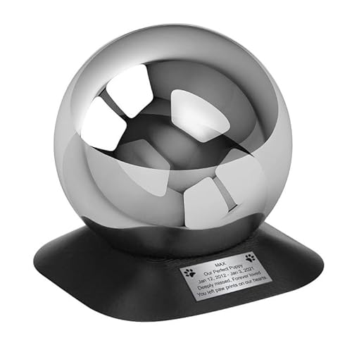 Remember Forever Silver Pet Urn For Garden, Weatherproof Stainless Steel Urn For Pet Ashes, Stainless Steel Sphere For Pet Ashes, Outdoor Pet Urn (Memorial Plaque/Yes)