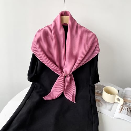 Pleated Head Scarf Solid Color Square Wraps Scarves 35 Inch Neckerchief Bandana Hair Scarf3