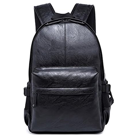 Leather Laptop Backpack for Women, FEWOFJ School College Student Rucksack for Men - Black Cover