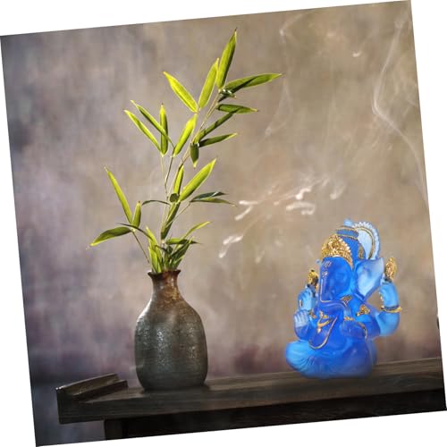 Statue éléphant bleue en verre, présent contemplation hindoue