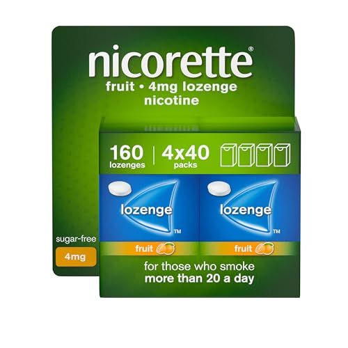 Nicorette Fruit 4mg Lozenge, 160 Lozenges (4 x 40 Packs), Effective and Discreet Quit Smoking Aid for Cigarettes, Nicotine Lozenges with Dual-Layer Fruity Flavour Release