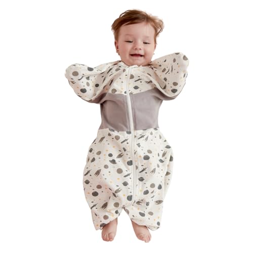 GROWNSY Swaddle Sleep Sack 3-6 Months, Starfish Design Baby Swaddle Sack, Dual-Zipper for Easy Diaper Changes, Proper Hip Development &amp; Openable Foot Button, 12-20lbs, Space Tourism