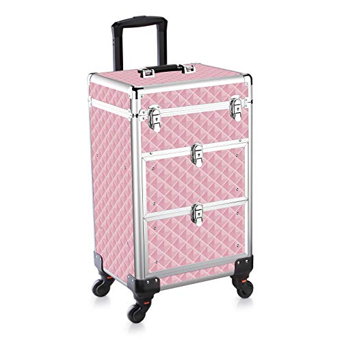 Amazon.com: OUDMAY Estuche de maquillaje de belleza profesional,  organizador de cosméticos con tapa de interruptor y ruedas universales,  color rosa : Belleza y Cuidado Personal