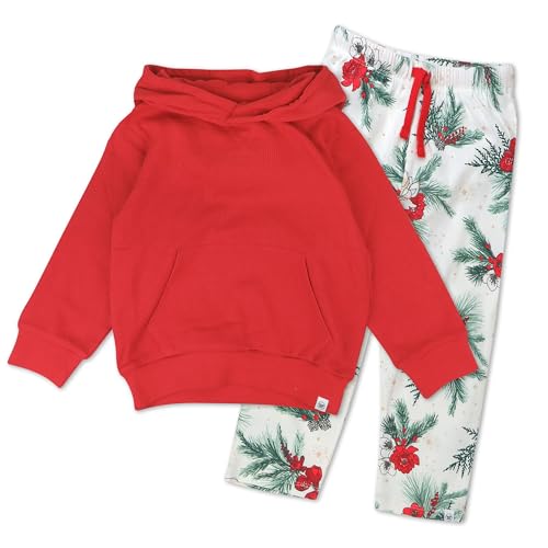 HonestBaby Hoodie Lounge Set 100% Organic Cotton for Infant Baby and Toddler, Boys, Girls, Unisex, Emerald Floral, 3T