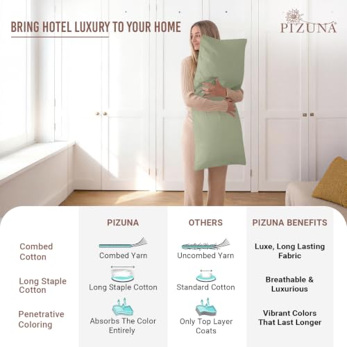 Image of Pizuna 100% Cotton Long Body Pillow Case 400 Thread Count Light Sage