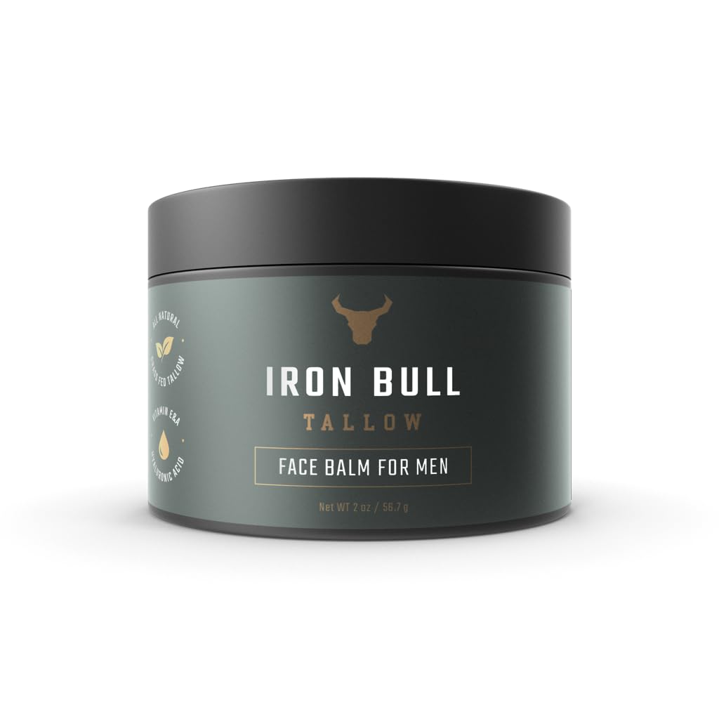 Iron Bull Anti-Aging Beef Tallow Face Moisturizer. Anti-Aging Grass-Fed Beef Tallow Skin Balm with Hyaluronic Acid for Wrinkles. Natural Formula with A Light Scent for All Skin Types – 2 oz