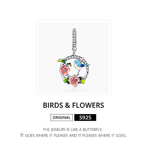 Dije de pájaros y flores compatible con pulseras europeas para looks diarios 3