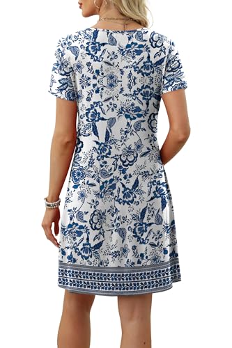 OFEEFAN Summer Dresses for Women 2025 Loose U Neck Short Sleeve Casual Beach Vacation Tshirt Dress Sundresses wih Pockets4
