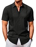 COOFANDY Mens Summer Shirts Linen Button Up Guayabera Shirts for Men Beach Wedding Cruise Shirts Black