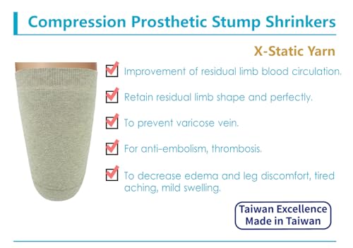 Image of X-Static Prosthetic Stump Shrinkers - Above Knee, 35cm, Amputee Sock, 15-20, Silver Yarn, Daily, Taiwan Excellence S /M