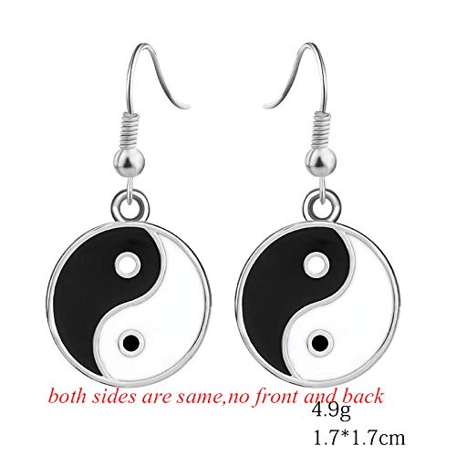 Enamel Black White Tai Chi Yin Yang Dangle Earrings(A)2