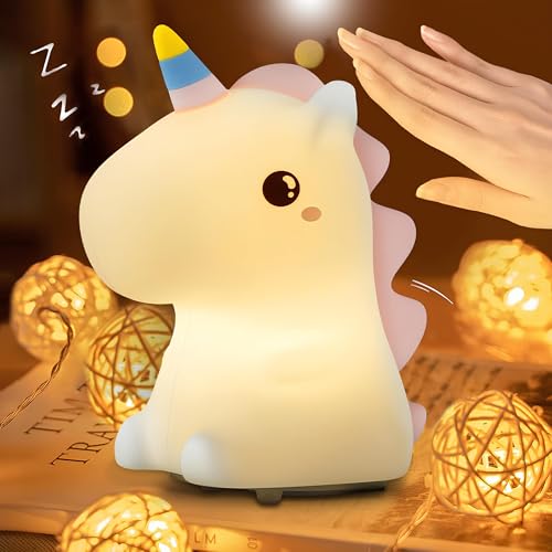 Image of Silicone Unicorn Night Light for Kids - Rechargeable LED Bedside Lamp with 7 Color Changing Modes, Soft Cute Unicorn Lamp for Baby Bedroom, Nursery & Gift