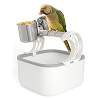 Bird Desktop Training Stand with Detachable Stainless Steel Double Bowls Feeder– Easy Clean Portable Bird Perches Stand with Detachable Base für Wellensittiche, Unzertrennliche & mittelgroße Vögel