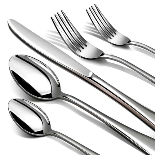 12 Pc Flatware Sets: Durable Stainless Steel Cutlery for Every Meal 9 60 Piece Silverware Set for 12, Premium Stainless Steel Flatware Set, Eating Utensil Sets with Steak knives, Cutlery Tableware Service Include Fork Knife Spoon Set, Mirror Polished