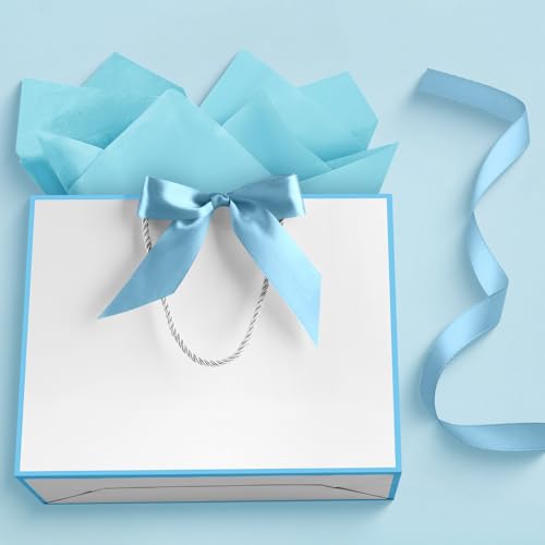 Image of JMANNI Gift Bags with Handles, 13 inch Medium Gift Bag for Presents, 1 Pcs Bags with 2 Tissue Paper and 1 Cards for Baby Shower Wedding Bridal Shower Mother's Day Birthday Party (White-Blue
