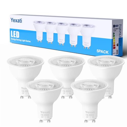 Yexati Ampoule Led Gu10,7w(équivalent halogène 50w), Sans Scintillement Spot 550 lumens,Nature blanche 4000K,Non Dimmable,AC 220-240V,Angle de Faisceau 120°,Lot de 5