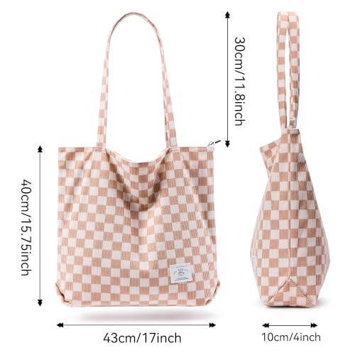Image of KALIDI Women Corduroy Tote Bag Zipper Casual Tote's Handbag Big Capacity Shoulder Bag with Pockets