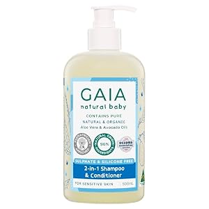 GAIA Natural Baby 2in1 Shampoo & Conditioner | 96% Natural Origin | Sensitive Skin formula | organic Avocado Oil | organic Chamomile | Silicone Free | Sulphate Free | Australian Made | 500mL