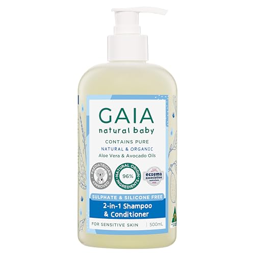 GAIA Natural Baby 2in1 Shampoo & Conditioner | 96% Natural Origin | Sensitive Skin formula | organic Avocado Oil | organic Chamomile | Silicone Free | Sulphate Free | Australian Made | 500mL