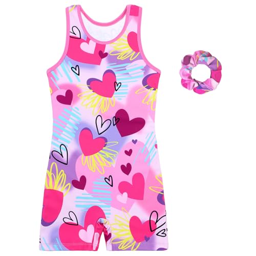 Gymnastics Leotards for Girls With Shorts Biketards Unitards Tumbing Ballet Dance Outfit 4-13Years Multicolor Hearts 10-11 Years