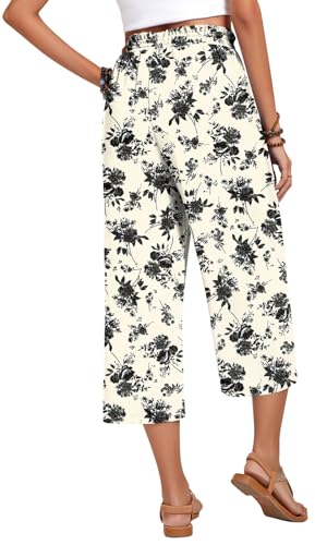 Image of Anyhold Women's Capri Pants Drawstring Casual Palazzo Trousers with Pockets Loose High Waisted Wide Leg Lounge Pants