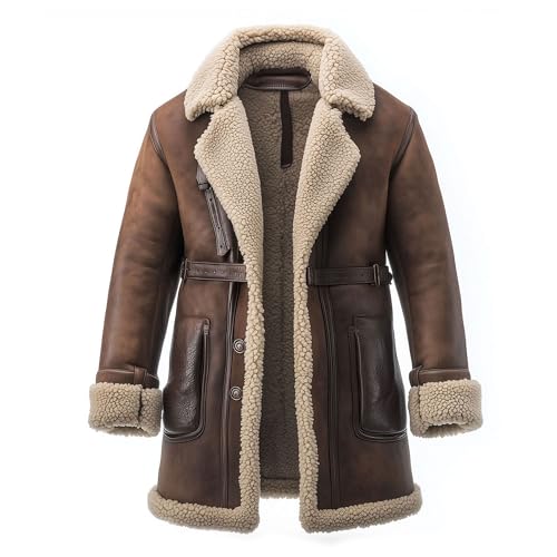 The Next Shearling Brown Leather Coat Genuine Sheepskin Fur Leather B3 Bomber Leather Coat Aviator Jacket For Men