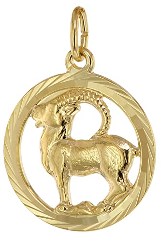 trendor Sternzeichen Steinbock 333 Gold Anhänger Ø 16 mm Tierkreiszeichen Anhänger aus Echtgold für Damen und Herren, elegante Geschenkidee, 39000-01