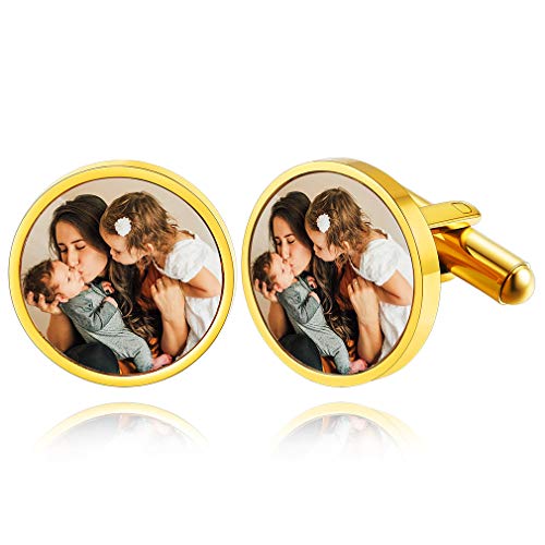 Custom4U Photo Cufflinks for Men Wedding Personalized Cuff links with Picutre Gold Cufflinks Custom Memorial Jewelry Gifts for Groom Dad Husband