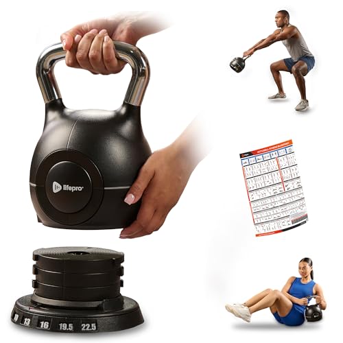 LifePro 7-in-1 Adjustable Kettlebell, 3.5&ndash;22.5 LB &ndash; PowerStone, Die-Cast Aluminum & Steel...