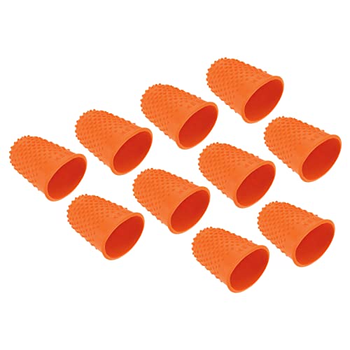 PATIKIL Goma Dedo Puntas, 10 Pieza Silicona Pulgar Dedo Punta Protector Cubiertas Protección Almohadillas Dedal Agarraderas para Oficina Cuenta Costura, Naranja XL Tamaño