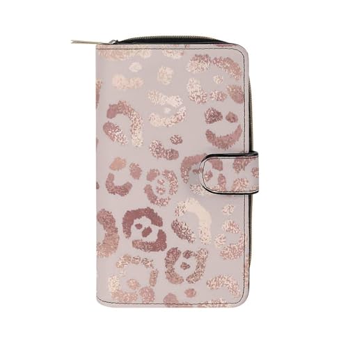 Rose Gold Leopard Pattern Leather Wallets Large Capacity Zipper Pocket Card Holder with ID Window, 19.7x11x3.5cm, style